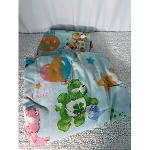 VTG 80s Care Bears Twin Sheet Set Light Blue Flat and Fitted sheet